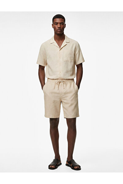 Koton Regular Fit Short Sleeve Turn-Down Collar Linen Blend Shirt with Pocket...
