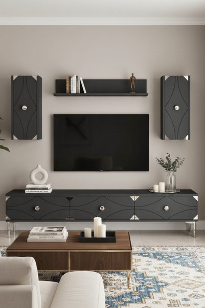 cnyr TVR1897AS - ALFA TVR180 TV ÜNİTESİ TAKIM , TV SEHPASI ANTRASİT - SILVER ...
