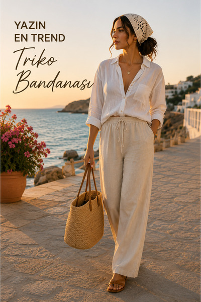 kılıçbey tekstil Kadın File Örgü Bandana Yazlık Delikli Triko Saç Bandanası P...