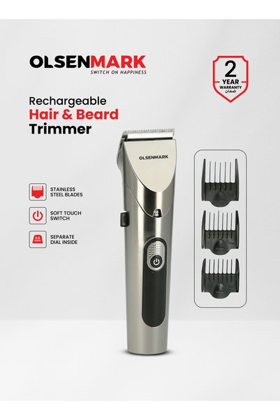 Olsenmark Rechargeable Hair & Beard Trimmer 120 Min Use, Waterproof, 3 Combs, Precision Dial