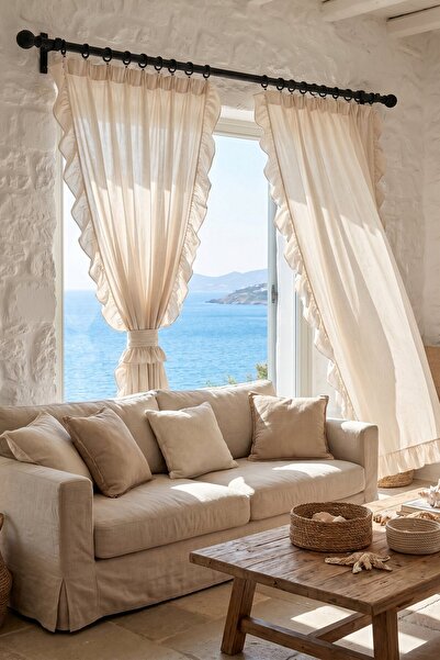 cotton maison Fırfırlı Keten perde Tek Kanat Romantik Volanlı Bağlamalı