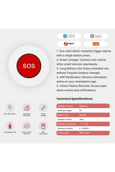 MOES Buton S.O.S.inteligent Zigbee, Moes, buton alarma,notificare un singur clic pentru ajutor de urgenta