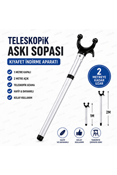 vitrinraf Mağaza Tekstil Askı Sopası Teleskopik Kıyafet İndirme Aparatı 2 Met...