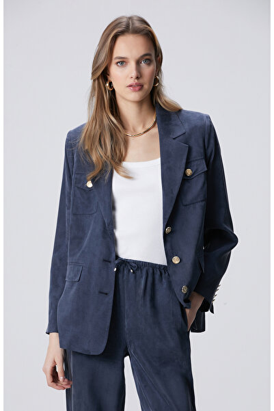 Network N-Green Lacivert Cupro Blazer Ceket