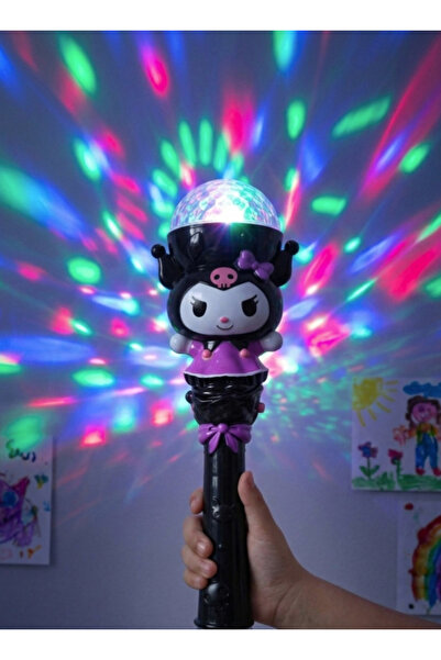 feys shop Kuromi Işıklı Ve Sesli Sihirli Disco Projeksiyonlu Oyuncak Asa 34 cm