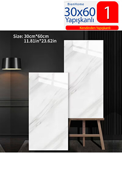 Bien Home Yeni 30x60 Cm Beyaz Kendinden Yapışkanlı Seramik Köpük Banyo WC Kap...