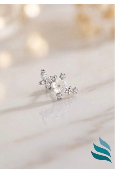 Bylin Zirkon Taşlı Sedefli Çiçek Cerrahi Çelik Piercing- Bar Uzunlugu 6 Mm-1adet