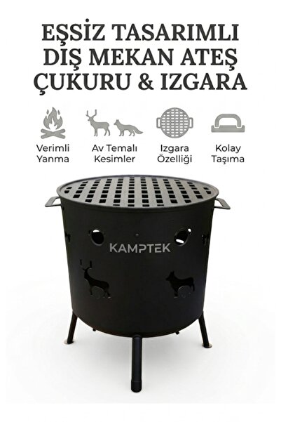 kamptek kamp teknolojisi Desenli Bahçe Ateş Çukuru Mangal - Outdoor Şömine Iz...
