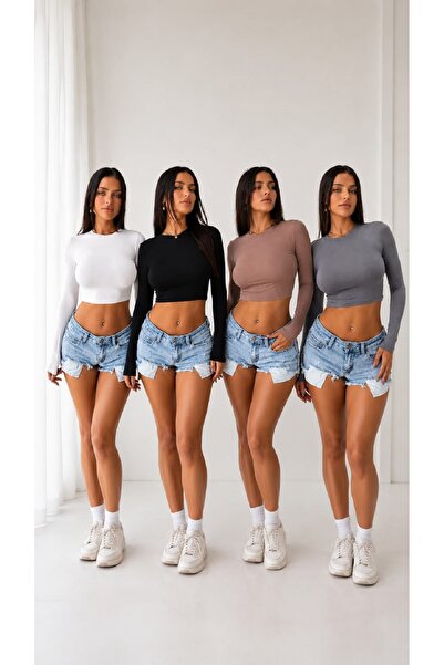 GARDIROZA Long Sleeve Crew Neck Mini Crop Body, Crop Body, Black White Brown ...