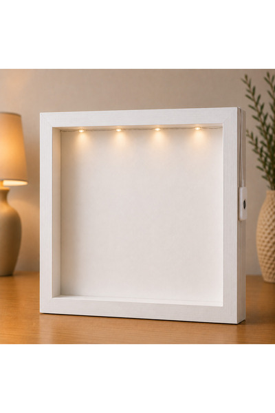 Pawellia 25x25x7 cm Beyaz Derin Anı Çerçevesi LED Işıklı