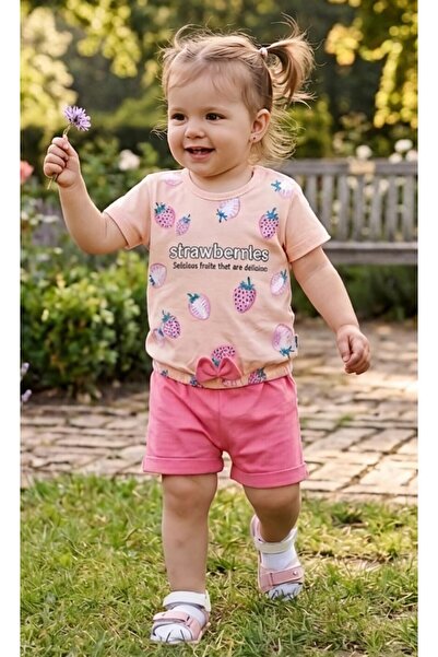 minitix Girl's Printed Bow T-Shirt Shorts Combed Cotton Casual Top and Bottom...