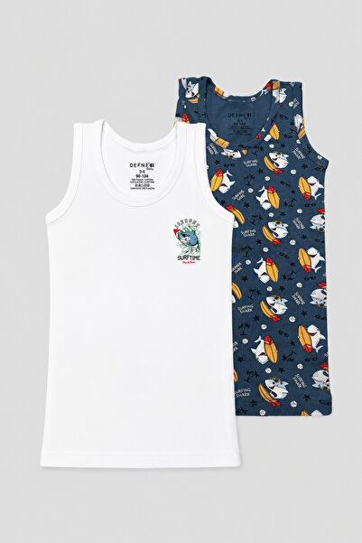 Defne Baby Set de 2 maiouri din bumbac pieptănat premium cu model pentru băieți