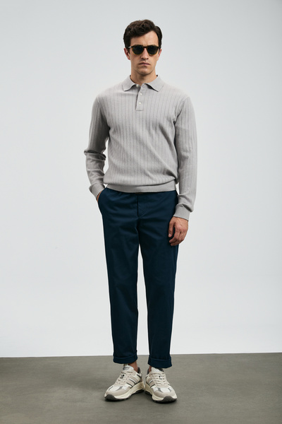 Lufian Ανδρικό παντελόνι Chino Rumı Smart εφαρμοστό Navy Blue