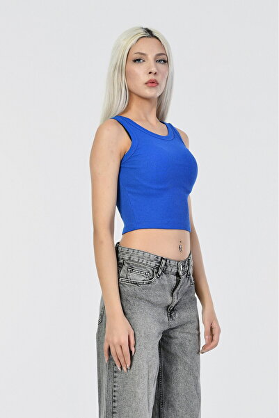 Moda1001 Camoză Cactus Fabric Crew Neck Tank Top - Saks Blue-standard
