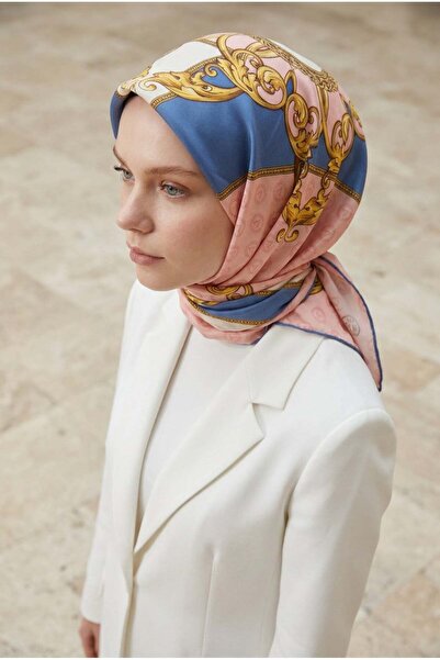 Vissona %100 Twill İpek Monogram Ve Barok Desenli Bebe Mavisi - Pudra Renkli ...