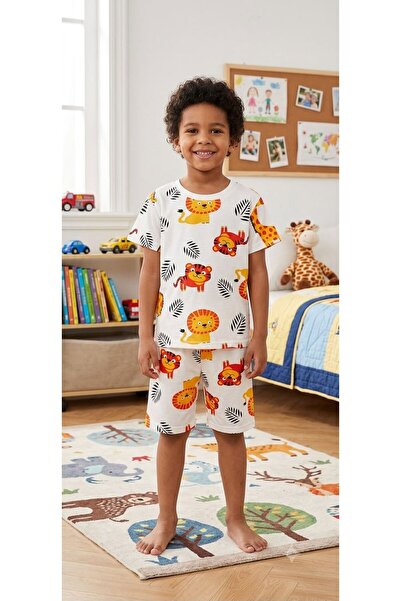 tusem butik homewear Dečačka bela safari pidžama sa lavom Sa deznom kratkih r...