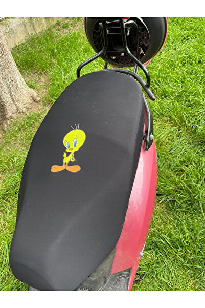 Loryma Tweety Patterned Black Motorcycle Seat Cover