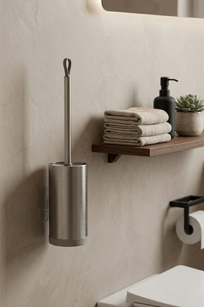 MAKRİ HOME Metal Wc Toilet Brush and Brush Holder, Wall Mountable, 47 Cm.