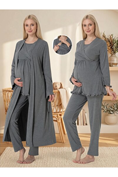 Lohusa Homewear طقم بيجامة نسائي أنيق بأكمام طويلة للحوامل مع خاصية الرضاعة ا...