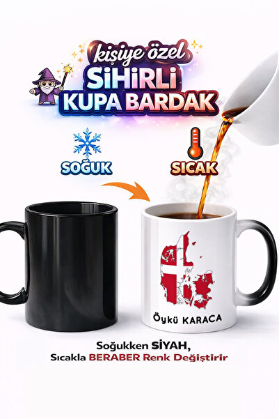 Kirbi Reklam كوب سحري من البورسلين مطبوع عليه علم دنمارك، هدية مميزة