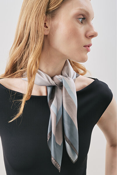 Manuka Patterned Medium Size Satin Scarf Gemma Indigo