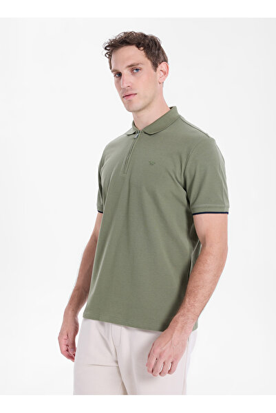 Mustang Koyu Haki Erkek Relaxed Baskılı Polo T-Shirt M5SM-TST1324