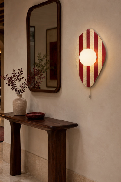 Baz Aydınlatma Striped Travertine Marble Wall Sconce with Band and Checkered Chain Switch Decorative Lighting G9 Bulb Included