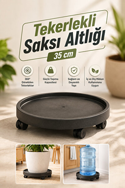 Genel Markalar Tekerlekli Saksı Altlığı Plastik Siyah 35 cm Taşıyıcısı Taşıma...
