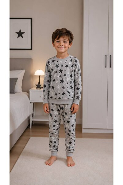 Pajama Shop Set de pijamale pentru băieți din bumbac, culoare gri, cu model d...