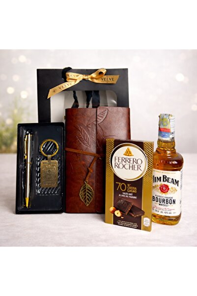 velve Pachet cadou bărbați Gentleman Premium,agendă vintage,whisky Jim Beam,F...