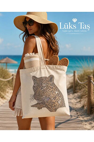 Lüks Taş plaj Çantası [ Rips Kalın Kumaş Taş Baskılı ]