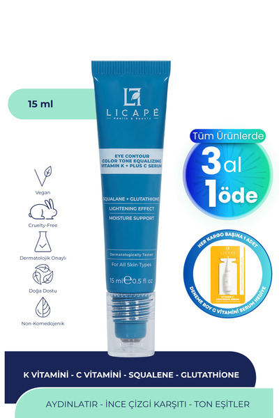 Licape Morluk ve İnce Çizgi Karşıtı, Aydınlatıcı Vitamin K + C Göz Altı Serum...