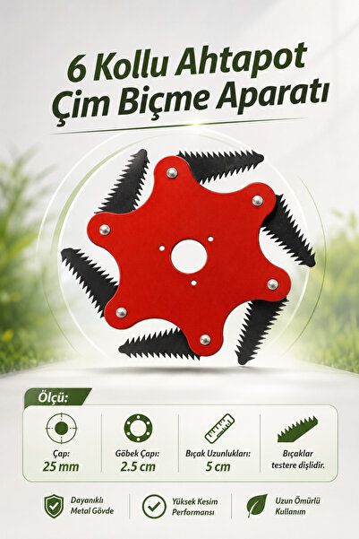 NZB Benzinli Tırpan Metal Çim Çayır Biçme Kesme Aparatı 6 Kollu Testere Dişli...