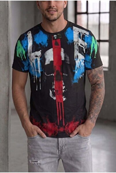 HerTon Tricou cu imprimeu Graffiti Skull pentru bărbați