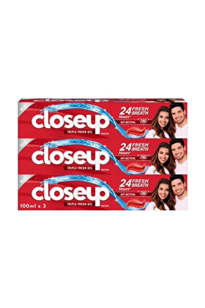 Closeup معجون أسنان تريبل فريش جل، ريد هوت، لنفس منعش لمدة 24 ساعة، 100 مل × ...