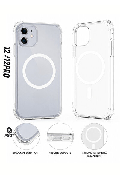 PSGT Apple Iphone (12-12 PRO) Kılıf Magsafe Wireless Şarj Destekli Şeffaf Kap...