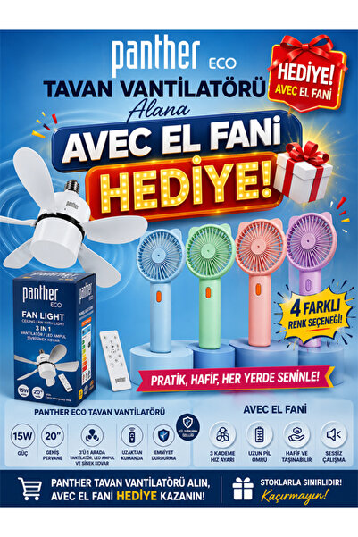 Panther Tavan Tipi Kumandalı Ledli Vantilatör El Fanı Hediyeli.!