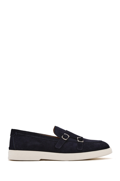 Derimod Loafer din piele de căprioară, albastru marin, cu cataramă dublă, pen...