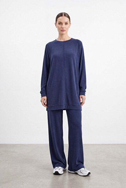 Puane Kadın Bisiklet Yaka Rahat Kesim Tunik Pantolon Takım – 14426TKS - NAVY