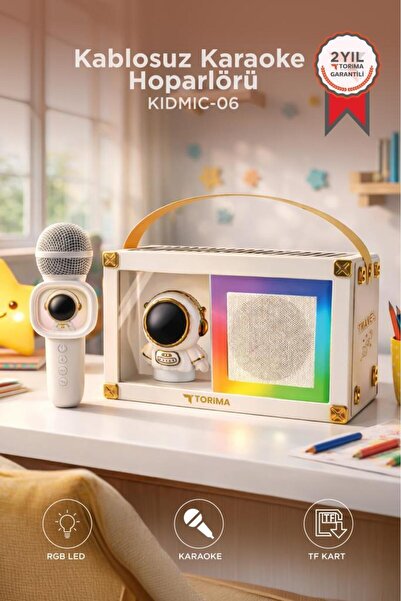 Torima Bluetooth Hoparlör Rgb Işıklı Mikrofonlu Karaoke Astronot Figürlü Spea...