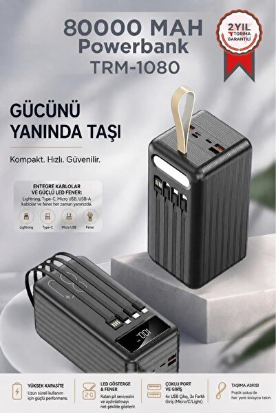 Torima Powerbank Dijital Göstergeli 4 Çıkışlı 80.000 Mah Taşınabilir Hızlı Şa...