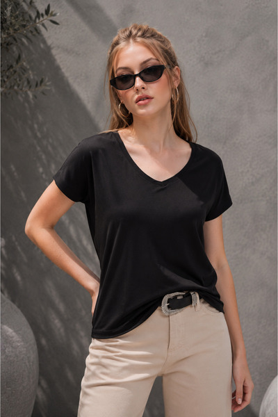 ŞİMAL Γυναικείο T-Shirt με λαιμόκοψη V άνοιγμα Casual 260018 -