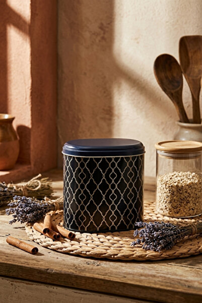EVLE Ef004-e0 Trellis Old Blue Patterned Oval Metal Storage Container 11x15 Cm