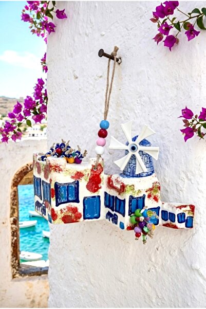 Store Begonvil Yel Değirmeni Desenli Bodrum Ege Alaçatı Evi Seramik Bahçe Duv...