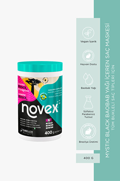 NOVEX Mystic Black - Kuru Bukleli Saçlar Için Saç Uçlarını Onarıcı Saç Maskes...