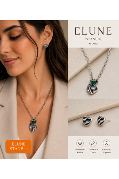 ELUNE İSTANBUL & ميلانو طقم أقراط على شكل قلب عتيق - طقم مجوهرات نسائي باللون...