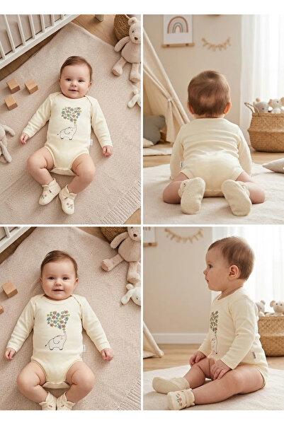 meyastore Baby Bodysuit with Elephant and Flower Print