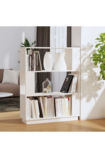 Concept Bibliotecă/Separator cameră, alb, 80x25x101 cm, lemn masiv pin