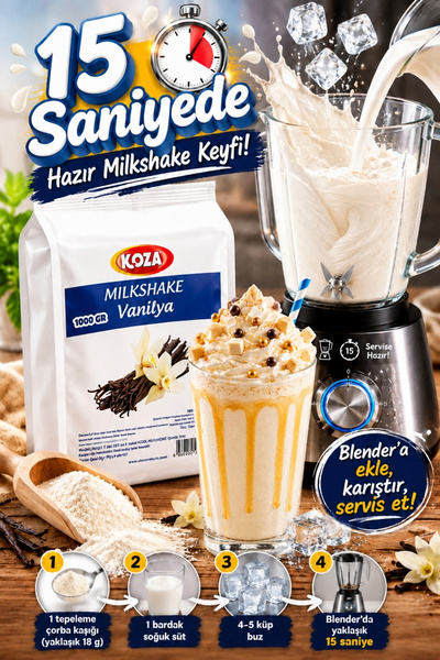 Koza Gurme Pratik Lezzet Ev Yapımı Vanilyalı Hazır Milkshake Tozu - 1000 Gram