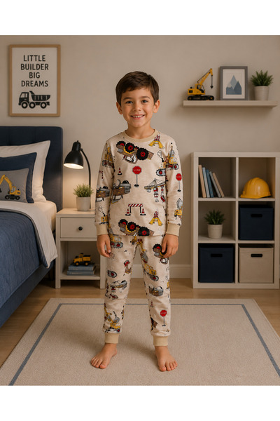 Fil Kids Σετ χειμερινής πιτζάμα για αγόρια 100% βαμβακερό μπεζ χρώμα με μοτίβ...